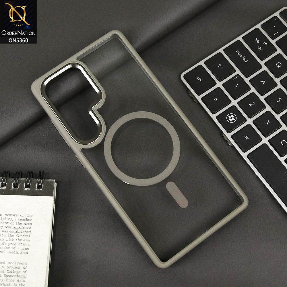 Samsung Galaxy S25 Ultra Cover - Gray - Transparent Clear Soft Border Magsafe Case With Magnetic Camera Ring