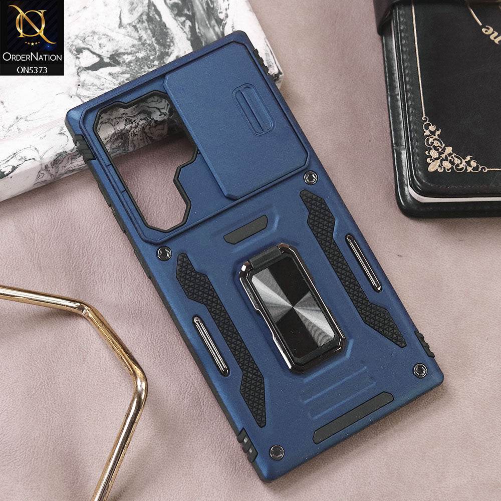 Samsung Galaxy S24 Ultra Cover - Blue - New HQ Heavy Duty Hybrid Protective Case With 360 Rotatable Kickstand Holder