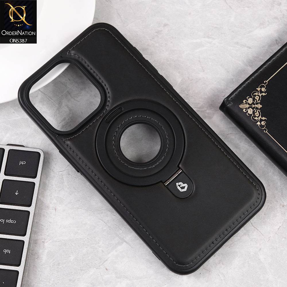 iPhone 16 Pro Max Cover - Black - Luxury Leather Case Supports Magsafe Wireless Charging, Kickstand Bracket Holder Soft Border Case - Futurestore.pk