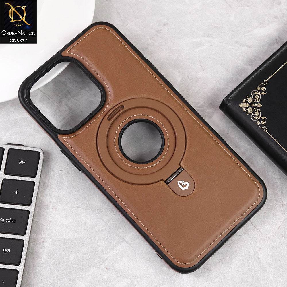 iPhone 16 Pro Max Cover - Brown - Luxury Leather Case Supports Magsafe Wireless Charging, Kickstand Bracket Holder Soft Border Case - Futurestore.pk
