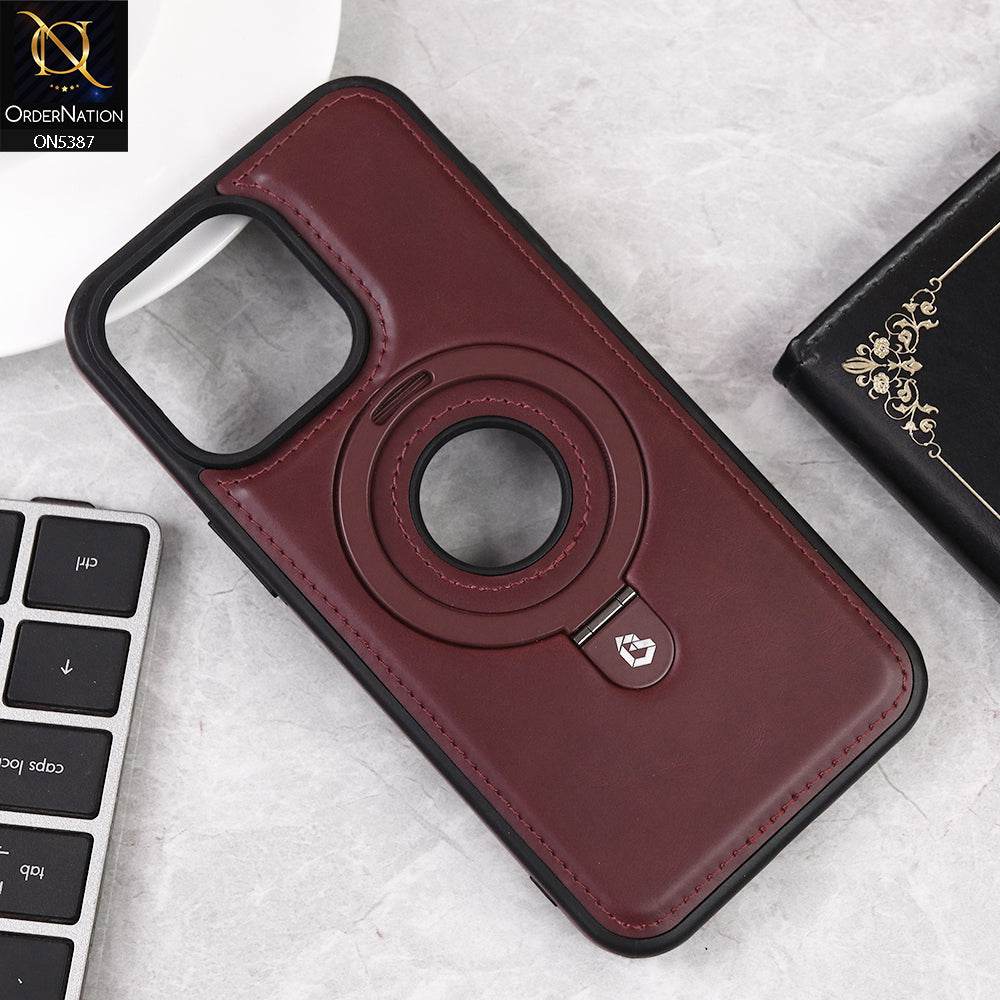 iPhone 16 Pro Max Cover - Maroon - Luxury Leather Case Supports Magsafe Wireless Charging, Kickstand Bracket Holder Soft Border Case - Futurestore.pk