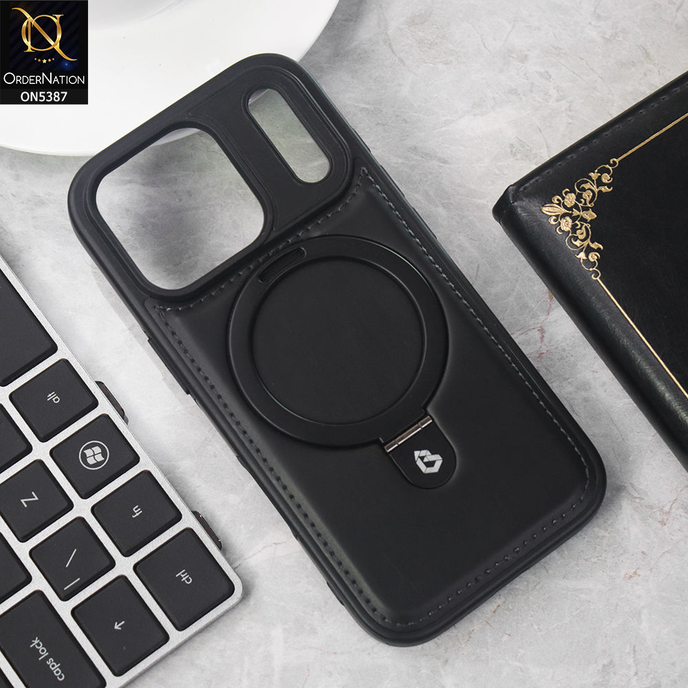 iPhone 17 Pro Max Cover - Black - Luxury Leather Case Supports Magsafe Wireless Charging, Kickstand Bracket Holder Soft Border Case