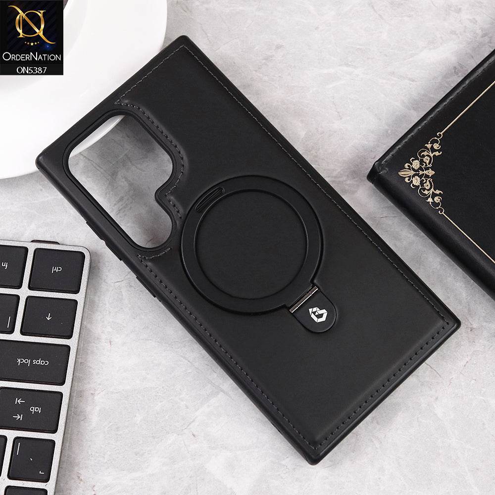 Samsung Galaxy S24 Ultra Cover - Black - Luxury Leather Case Supports Magsafe Wireless Charging, Kickstand Bracket Holder Soft Border Case - Futurestore.pk