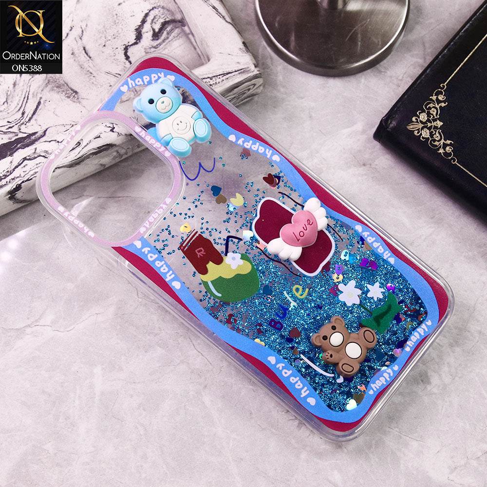 iPhone 16 Pro Max Cover - Design2 - Cute 3D Cartoon (Moving Glitters) Transparent Soft Case - Futurestore.pk
