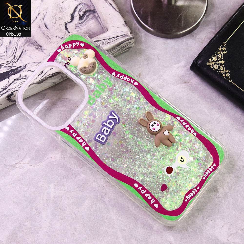 iPhone 16 Pro Max Cover - Design3 - Cute 3D Cartoon (Moving Glitters) Transparent Soft Case - Futurestore.pk