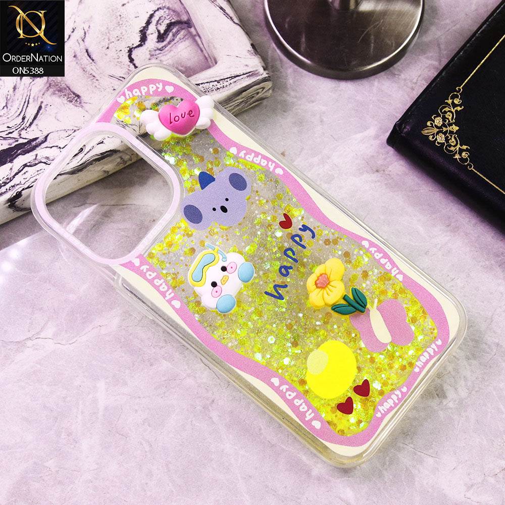 iPhone 16 Pro Max Cover - Design6 - Cute 3D Cartoon (Moving Glitters) Transparent Soft Case - Futurestore.pk