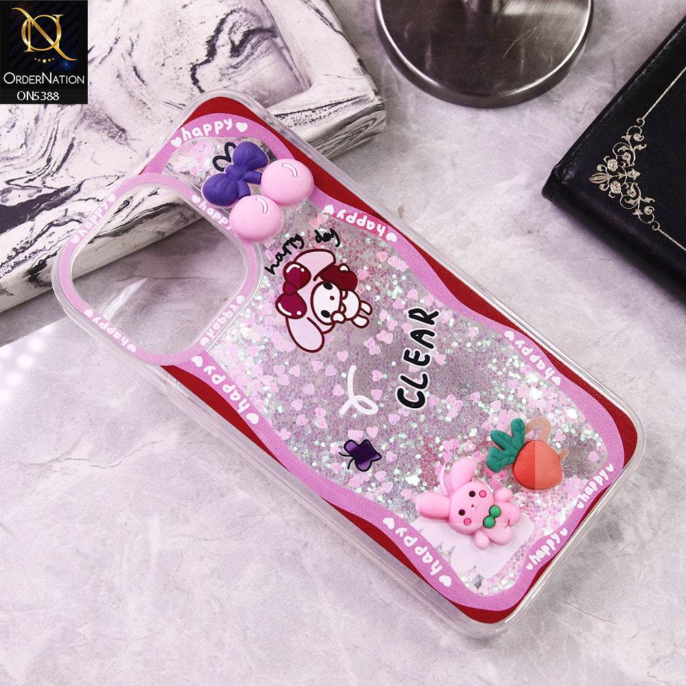 iPhone 16 Pro Max Cover - Design7 - Cute 3D Cartoon (Moving Glitters) Transparent Soft Case - Futurestore.pk