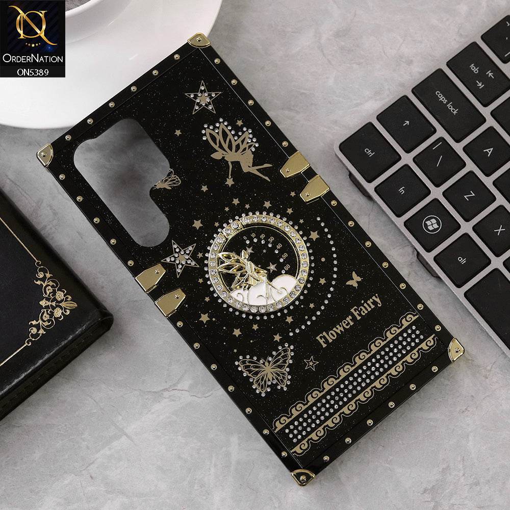 Samsung Galaxy S24 Ultra Cover - Black - Trendy Flower Fairy Stylish Soft Square Trunk Case