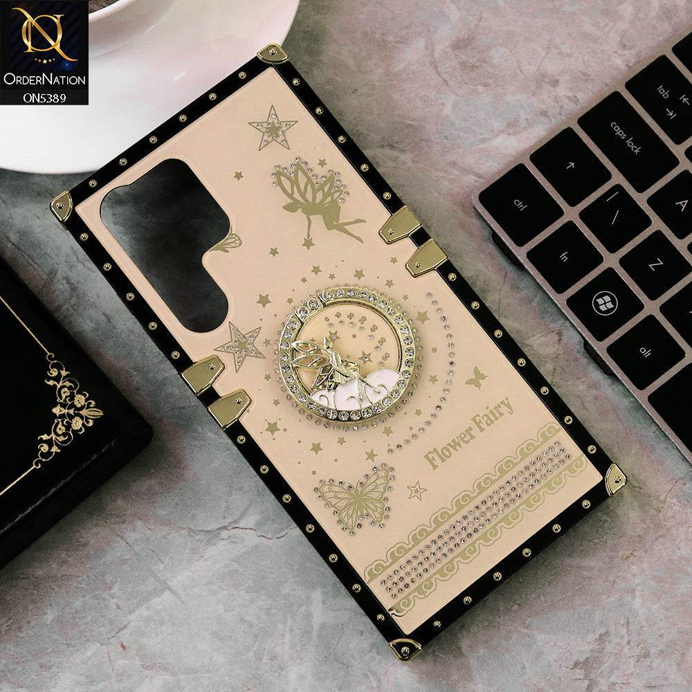 Samsung Galaxy S24 Ultra Cover - Golden - Trendy Flower Fairy Stylish Soft Square Trunk Case