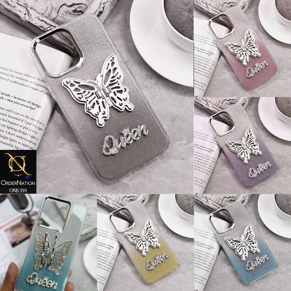iPhone 11 Cover - Golden - Trendy Queen Dual Tone Gradient Gliter Shiny Soft Case With Butterfly Kickstand Holder (Gliter Does Not Move) - Futurestore.pk