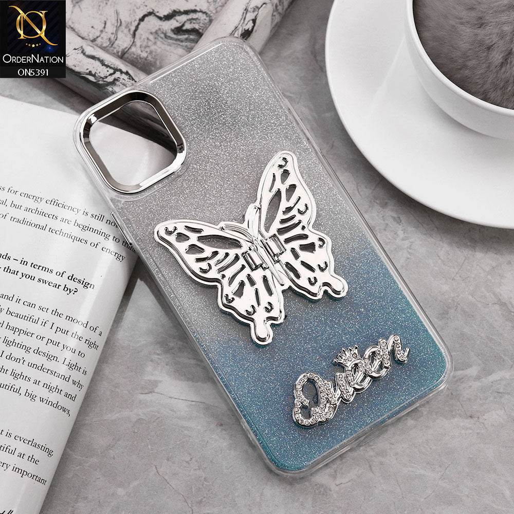 iPhone 11 Cover - Blue - Trendy Queen Dual Tone Gradient Gliter Shiny Soft Case With Butterfly Kickstand Holder (Gliter Does Not Move) - Futurestore.pk