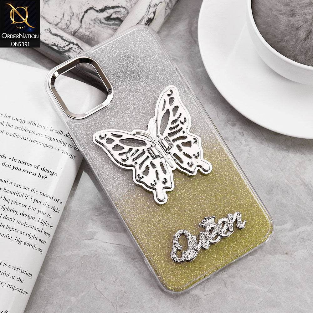 iPhone 11 Cover - Golden - Trendy Queen Dual Tone Gradient Gliter Shiny Soft Case With Butterfly Kickstand Holder (Gliter Does Not Move) - Futurestore.pk