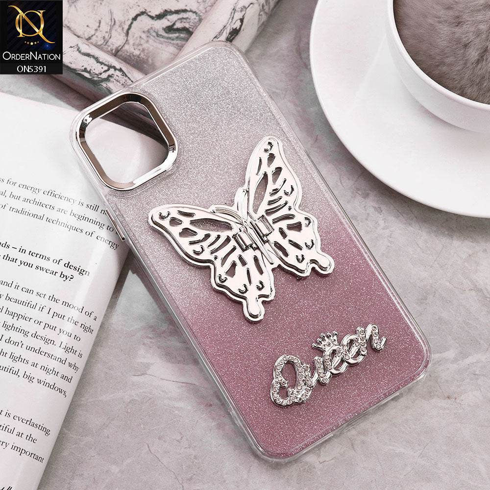iPhone 11 Cover - Pink - Trendy Queen Dual Tone Gradient Gliter Shiny Soft Case With Butterfly Kickstand Holder (Gliter Does Not Move) - Futurestore.pk