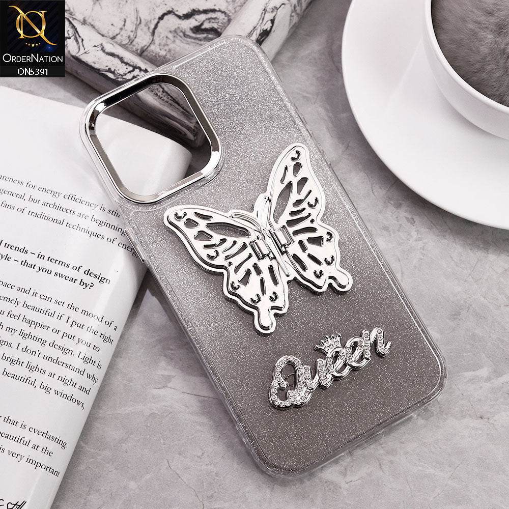 iPhone 16 Pro Max Cover - Black - Trendy Queen Dual Tone Gradient Gliter Shiny Soft Case With Butterfly Kickstand Holder (Gliter Does Not Move) - Futurestore.pk