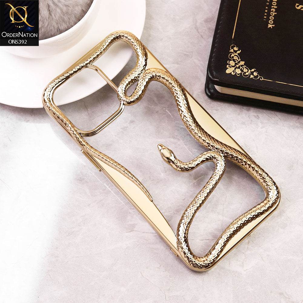 iPhone 16 Pro Max Cover - Golden - New 3D Olige Hollow Shiny Plating Heat Dissipation Soft Casee