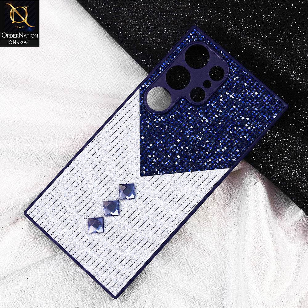 Samsung Galaxy S24 Ultra Cover - Blue - Luxury 3D Woven Pattern Shiny Soft Case With Camera Protection