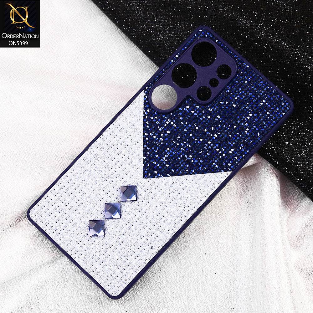 Samsung Galaxy S25 Ultra Cover - Blue - Luxury 3D Woven Pattern Shiny Soft Case With Camera Protection