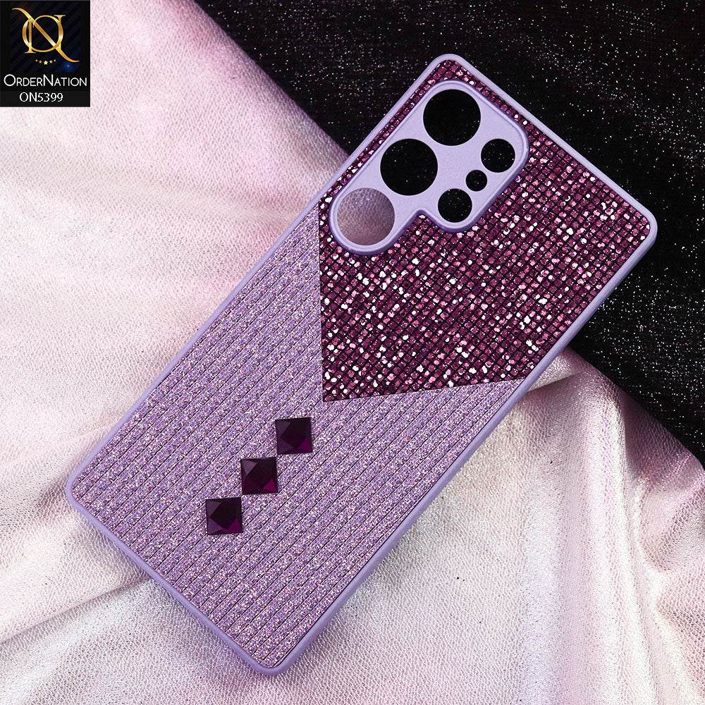 Samsung Galaxy S25 Ultra Cover - Purple - Luxury 3D Woven Pattern Shiny Soft Case With Camera Protection