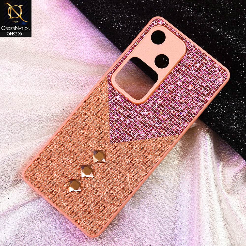 Vivo V30 Cover - Pink - Luxury 3D Woven Pattern Shiny Soft Case With Camera Protection - Futurestore.pk
