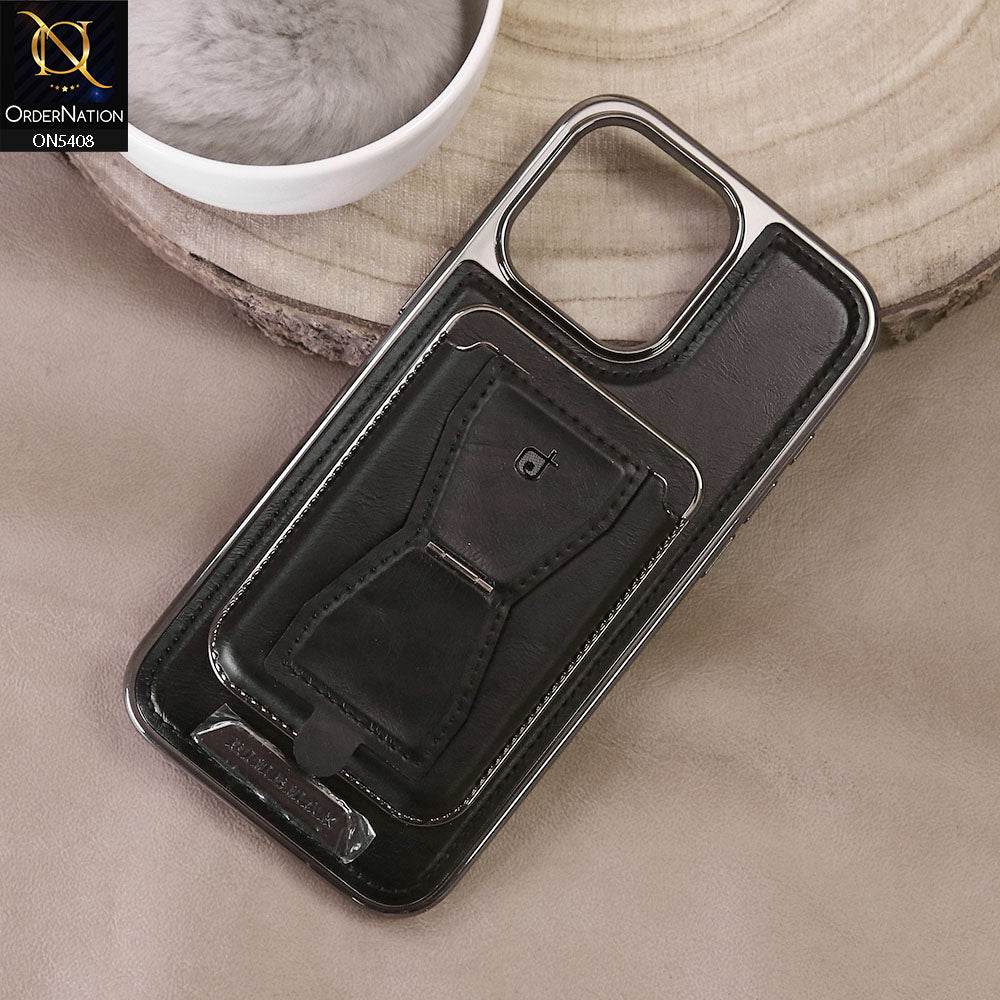 IPhone 16 Pro Max Cover - Black - Rimbmax Premium Leather Protective Case With Portable Folding Bracket Card Holder - Futurestore.pk