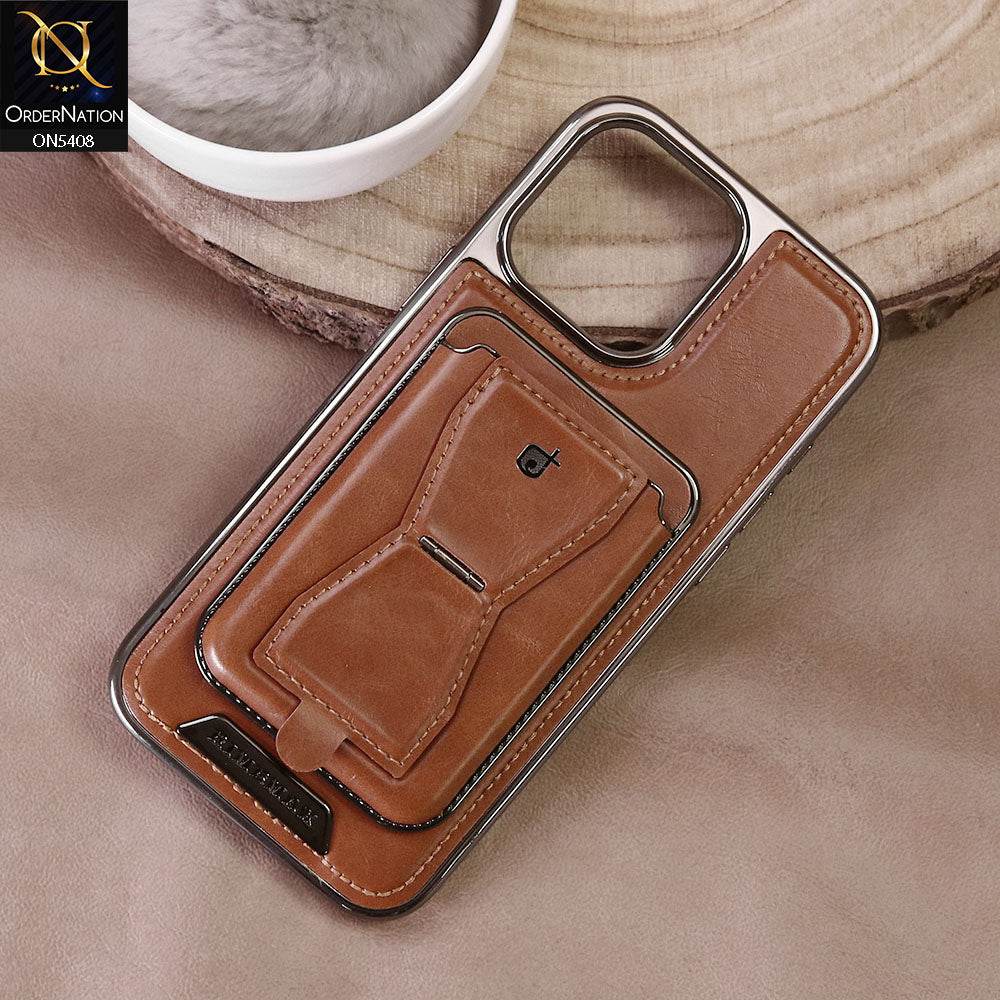 IPhone 16 Pro Max Cover - Brown - Rimbmax Premium Leather Protective Case With Portable Folding Bracket Card Holder - Futurestore.pk