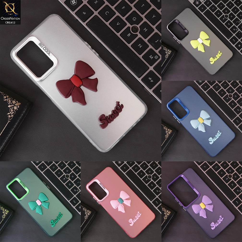 Infinix Zero 40 4G Cover - Red - New Matte Color Gradient Shine With Cute 3D Bow Knot Soft Borders Protective Case - Futurestore.pk
