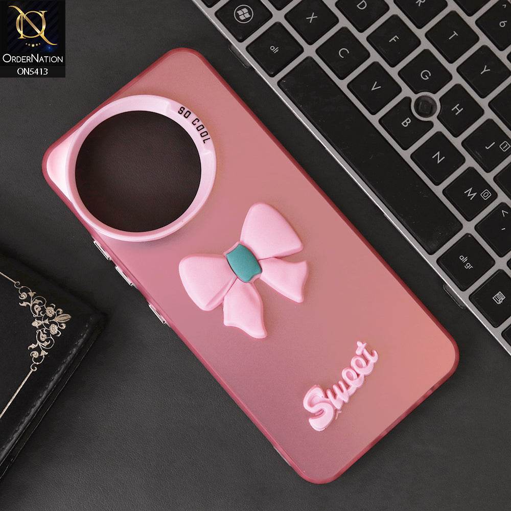 Tecno Spark 30 Pro Cover - Pink - New Matte Color Gradient Shine With Cute 3D Bow Knot Soft Borders Protective Case - Futurestore.pk