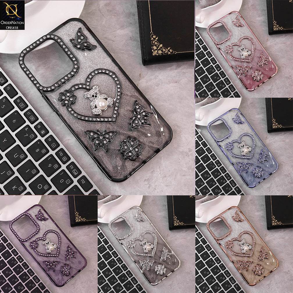 IPhone 16 Pro Max Cover - Rose Gold - Luxury Shiny Diamond 3D Butterfly Glitter with Love Heart Case