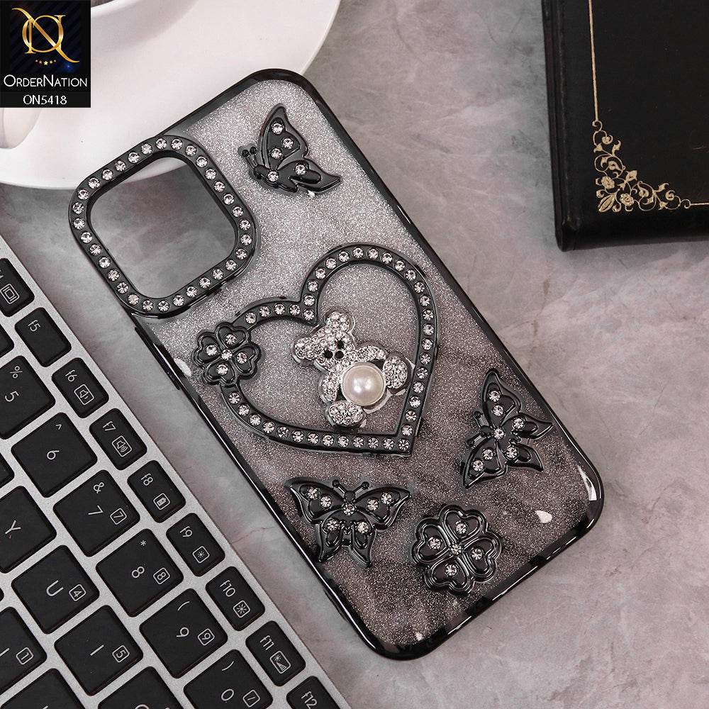 IPhone 11 Cover - Black - Luxury Shiny Diamond 3D Butterfly Glitter with Love Heart Case - Futurestore.pk