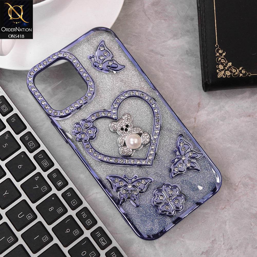 IPhone 11 Cover - Blue - Luxury Shiny Diamond 3D Butterfly Glitter with Love Heart Case - Futurestore.pk