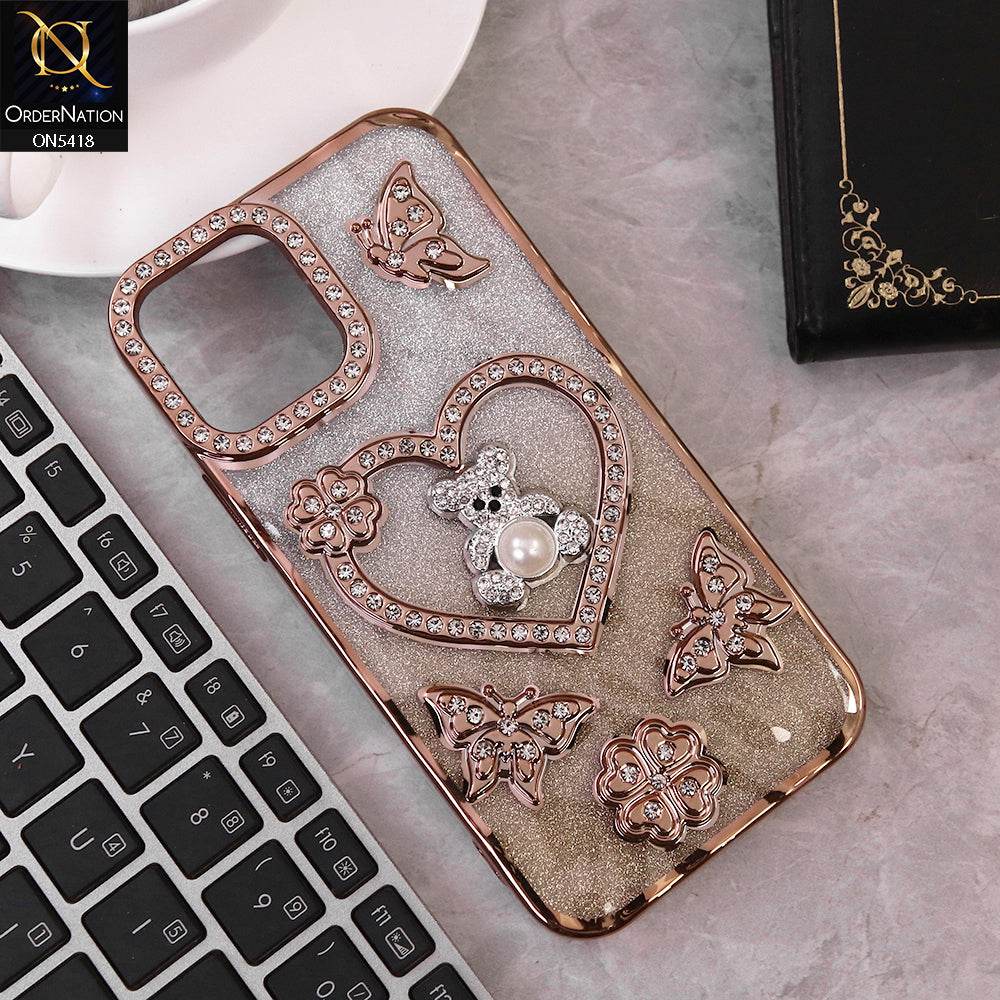 IPhone 11 Cover - Golden - Luxury Shiny Diamond 3D Butterfly Glitter with Love Heart Case - Futurestore.pk