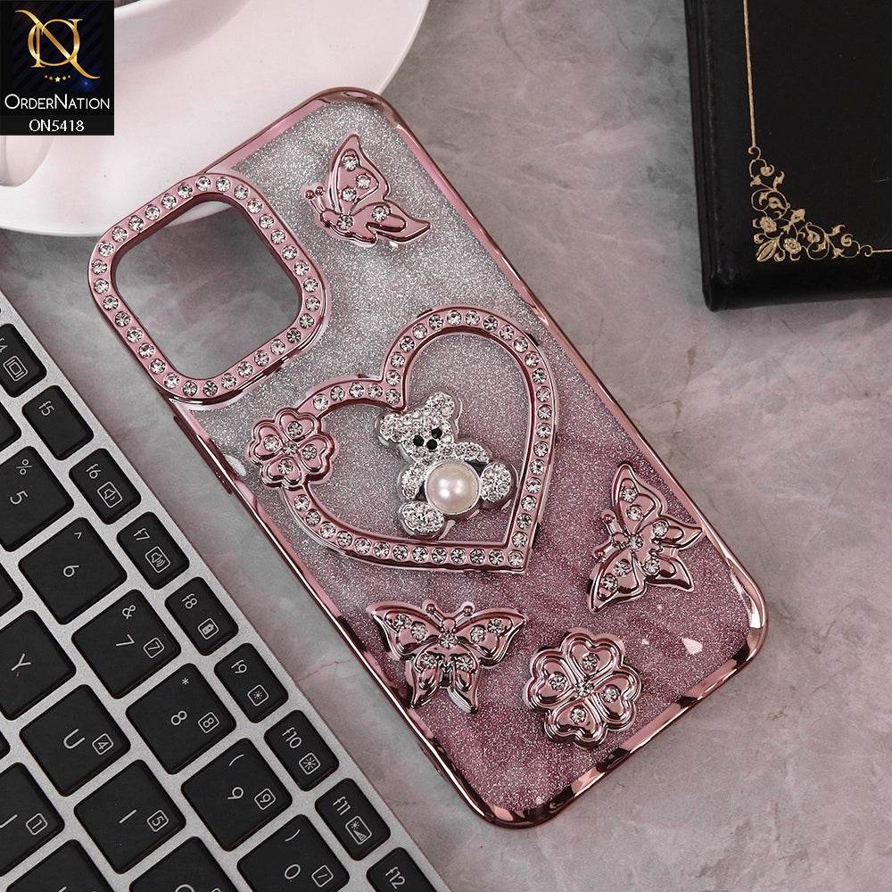 IPhone 11 Cover - Rose Gold - Luxury Shiny Diamond 3D Butterfly Glitter with Love Heart Case - Futurestore.pk