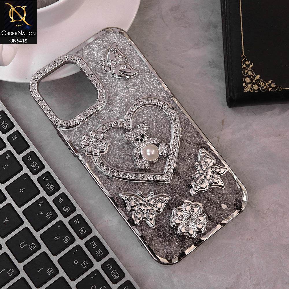 IPhone 11 Cover - Silver - Luxury Shiny Diamond 3D Butterfly Glitter with Love Heart Case - Futurestore.pk