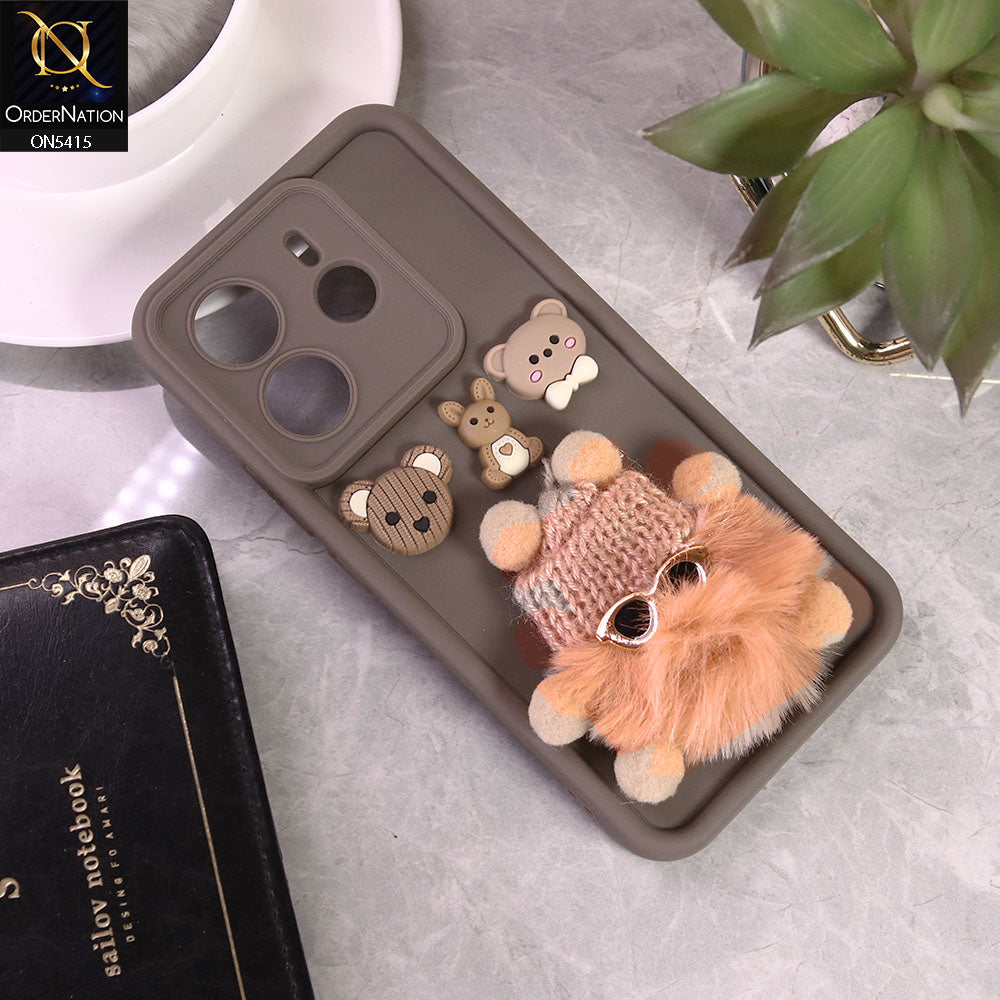 Xiaomi Redmi Note 14 Cover - Brownd1 - Cute 3d Cartoon Soft Sillicon Case
