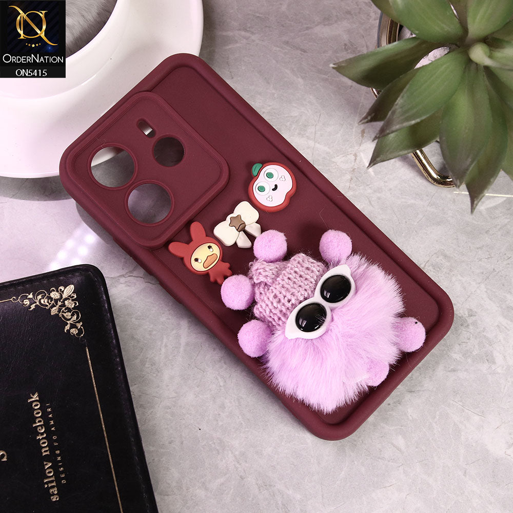 Xiaomi Redmi Note 14 Cover - MaroonD4 - Cute 3d Cartoon Soft Sillicon Case