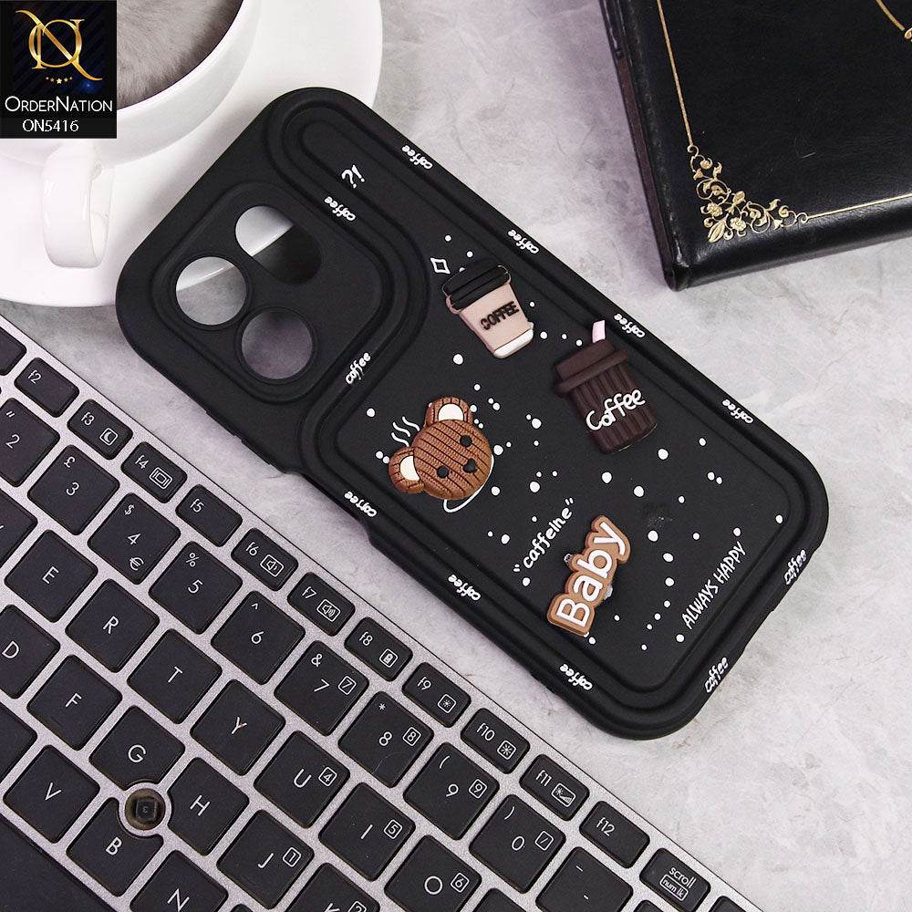 Infinix Smart 9 HD Cover - Black - Cute 3D Cartoon Coffee Soft Silicon Case With Camera Protection - Futurestore.pk