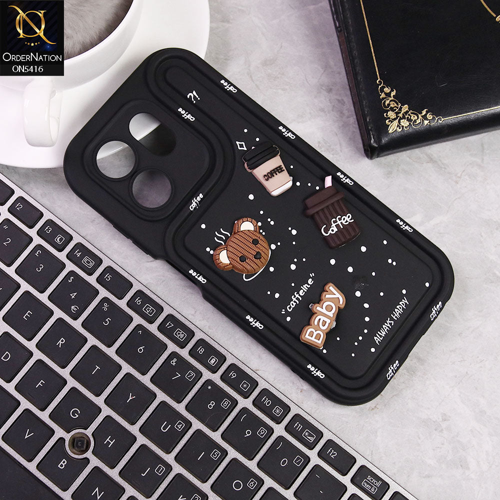 Infinix Hot 50i Cover - Black - Cute 3D Cartoon Coffee Soft Silicon Case With Camera Protection