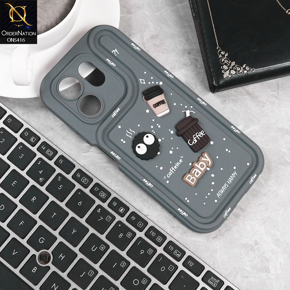 Infinix Hot 50i Cover - Gray - Cute 3D Cartoon Coffee Soft Silicon Case With Camera Protection