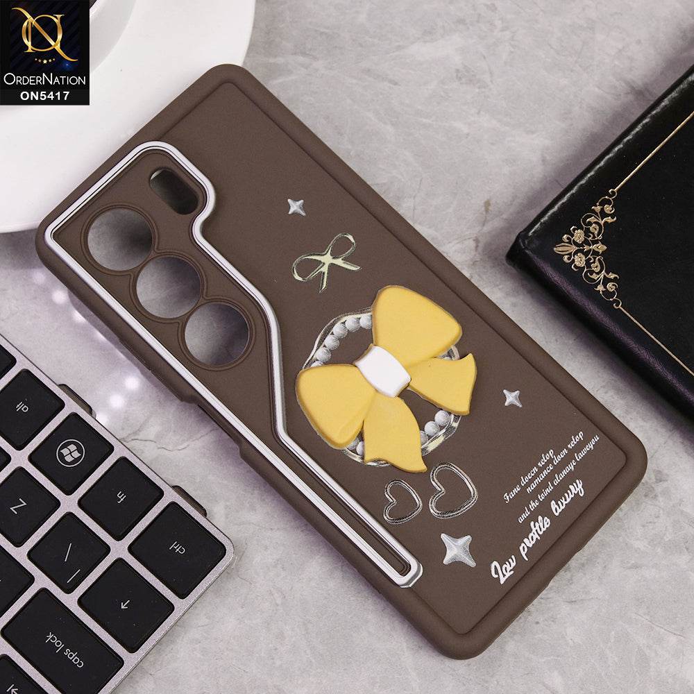 Tecno Camon 40 Cover - Brown - New Soft Silicone Case With Cute 3D Bow Knot Soft Borders With Camera Protection Soft Case - Futurestore.pk