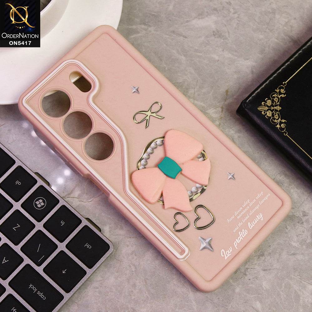 Tecno Camon 40 Cover - Light Pink - New Soft Silicone Case With Cute 3D Bow Knot Soft Borders With Camera Protection Soft Case - Futurestore.pk