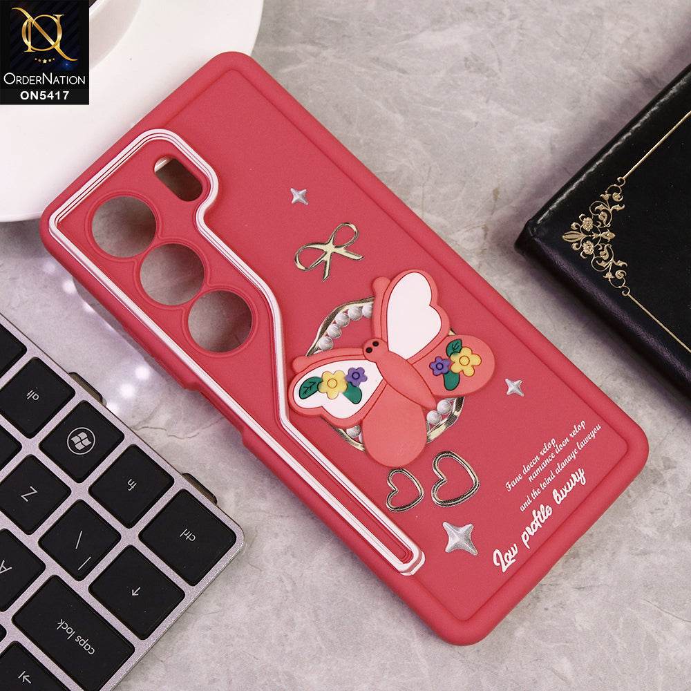 Tecno Camon 40 Cover - Rose Red - New Soft Silicone Case With Cute 3D Butterfly Soft Borders With Camera Protection Soft Case - Futurestore.pk