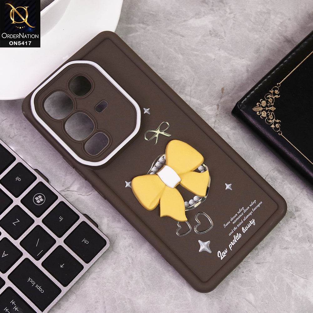 Infinix Note 50 4G Cover - Brown - New Soft Silicone Case With Cute 3D Bow Knot Soft Borders With Camera Protection Soft Case - Futurestore.pk
