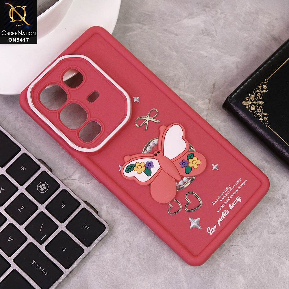 Infinix Note 50 4G Cover - Rose Red - New Soft Silicone Case With Cute 3D Butterfly Soft Borders With Camera Protection Soft Case - Futurestore.pk