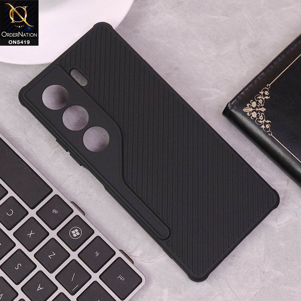 Tecno Camon 40 Cover - Black - New Carbon Fiber Texture Case With Camera Protection Soft Case