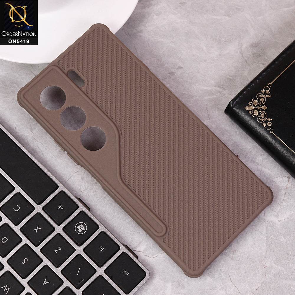 Tecno Camon 40 Cover - Brown - New Carbon Fiber Texture Case With Camera Protection Soft Case