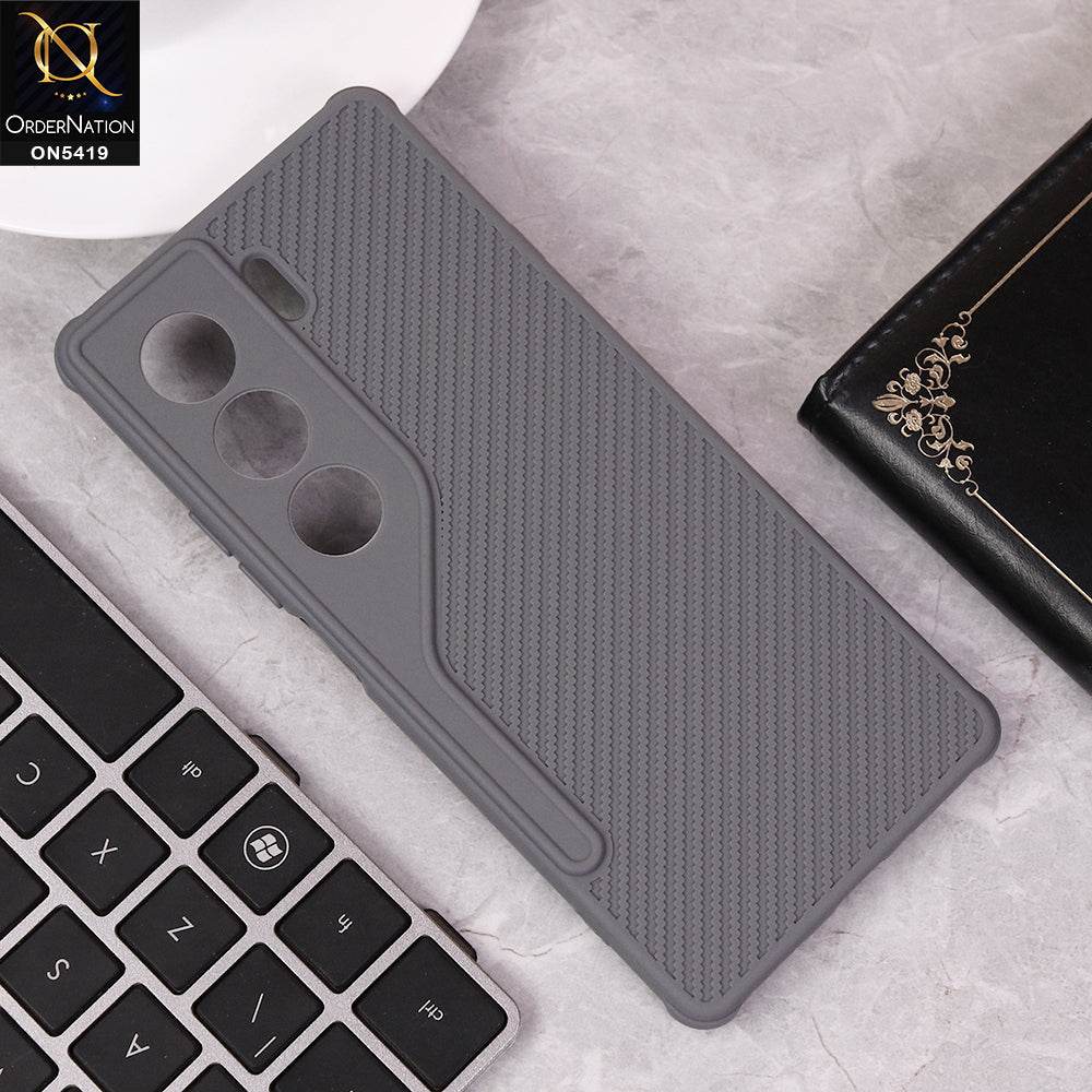 Tecno Camon 40 Cover - Gray - New Carbon Fiber Texture Case With Camera Protection Soft Case