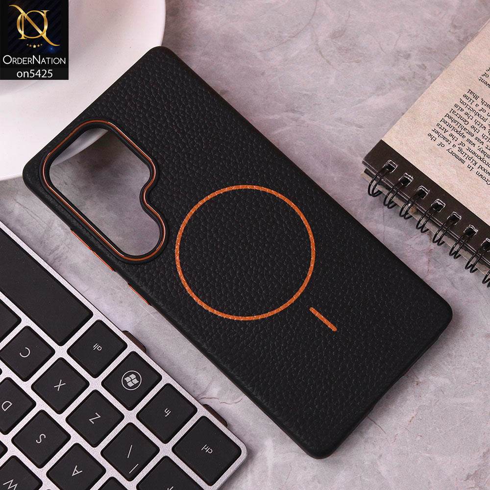 Samsung Galaxy S25 Ultra Cover - Orange - New Leather Texture Case With Magsafe Wireless Charging Soft Border Case