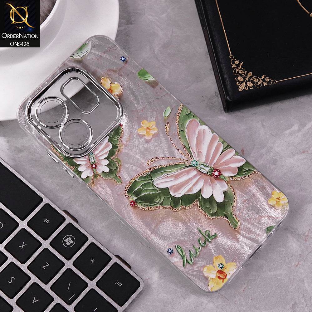 Infinix Smart 9 HD Cover - Design 1 - New Silver-Plated Floral and Butterfly Design Soft Case With Camera Protection - Futurestore.pk