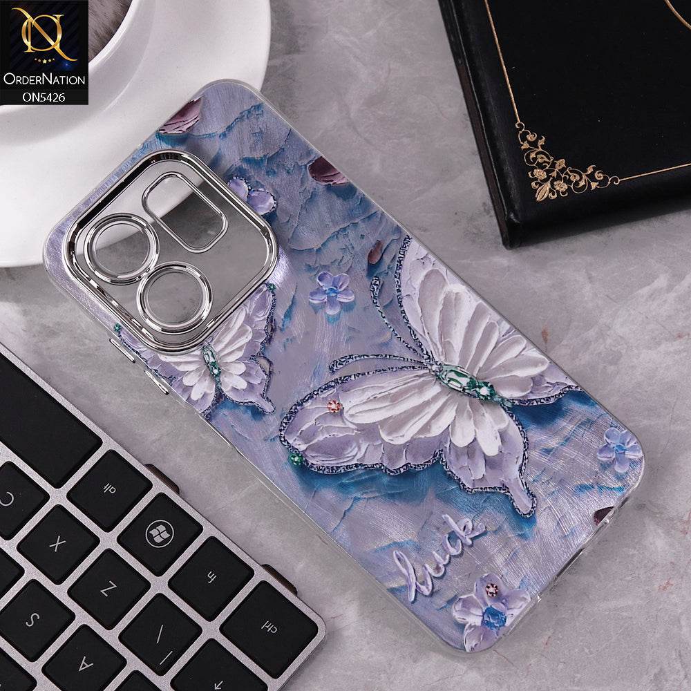 Infinix Smart 9 HD Cover - Design 2 - New Silver-Plated Floral and Butterfly Design Soft Case With Camera Protection - Futurestore.pk