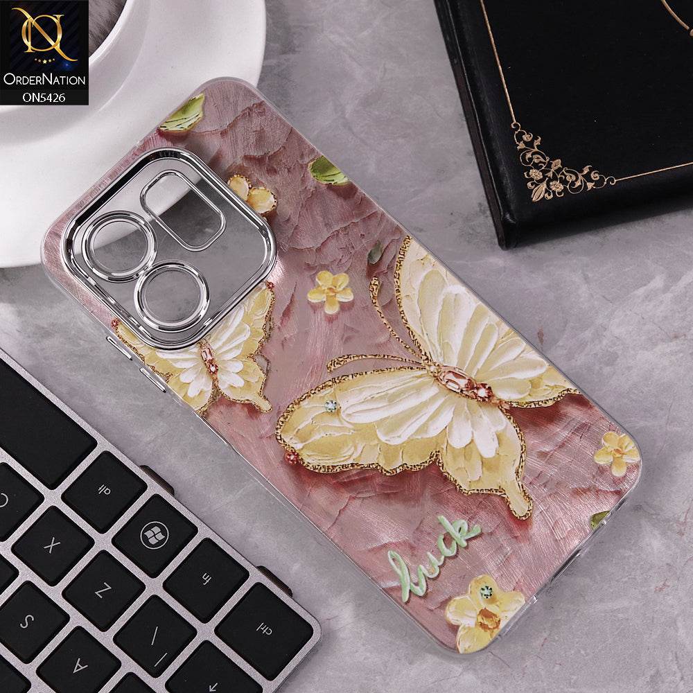 Infinix Smart 9 HD Cover - Design 3 - New Silver-Plated Floral and Butterfly Design Soft Case With Camera Protection - Futurestore.pk